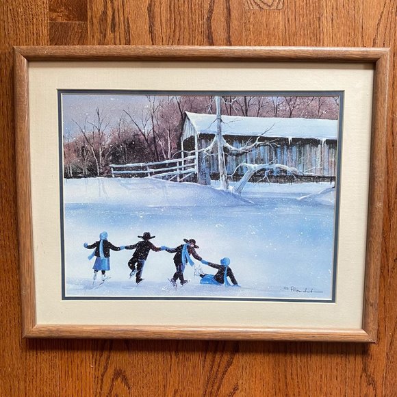 Steve Polomchak Amish Skaters Winter Skiers Lithograph Color Offset Print - Picture 3 of 10